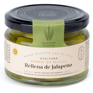 Zelené olivy Gordal plněné papričkami Jalapeno